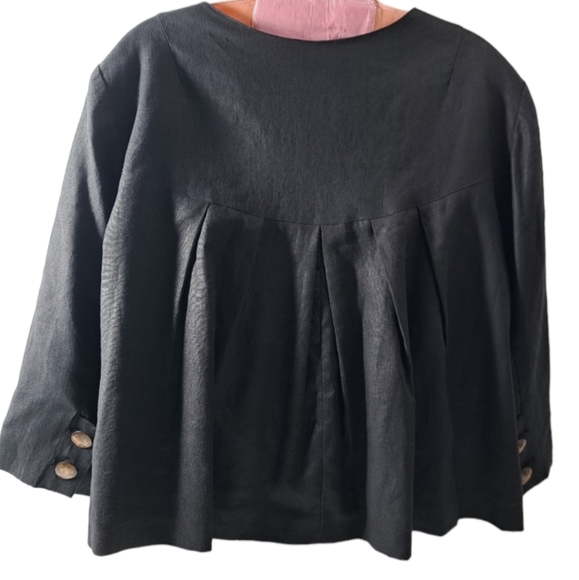 Sandro Women's 100%Linen Vintage Cutout Charcoal Swing Coat Jacket Blazer 1X - Picture 4 of 16